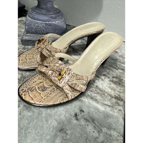 Franco Sarto Tan Snakeskin Print Strappy Sandals with Kitten Heel Size 9 - Picture 7 of 7